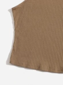SHEIN EZwear Plus Ribbed Knit Tank Top - Camel - View 5