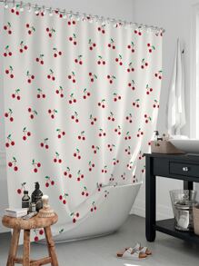 Cherry Print Shower Curtain - Multicolor - View 1