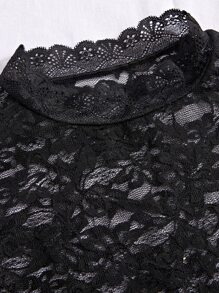 Breezaya Minimalist Black Lace Cropped Fitted Sleeveless Top For Women - Black - View 4