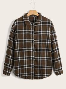 Áo sơ mi Kẻ sọc Curved Hem - Màu nâu Sô-cô-la - Xem 1