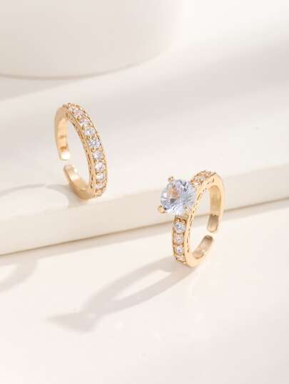 2入組方晶鋯石裝飾戒指