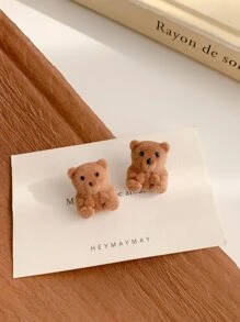 Hoa tai đinh tán thiết kế hình gấu mờ - màu nâu - Xem 1