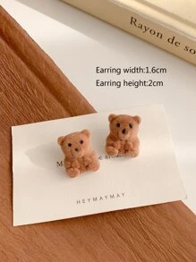 Hoa tai đinh tán thiết kế hình gấu mờ - màu nâu - Xem 5