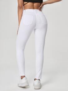 SHEIN Essnce High Waist Slant Pocket Skinny Jeans - White - View 2