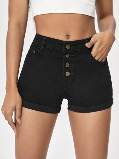 Denim Shorts mit Knopf vorne, aufgerolltem Saum