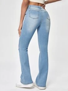 SHEIN EZwear Jeans bootcut de talle alto desgarro - Lavado ligero - Ver 2