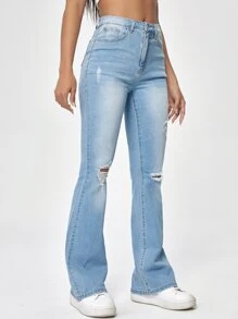SHEIN EZwear Jeans bootcut de talle alto desgarro - Lavado ligero - Ver 3