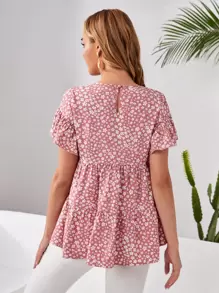 SHEIN Maternity Ditsy Floral Print Ruffle Hem Top - Multicolor - View 2