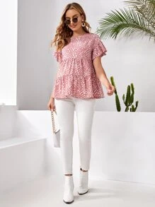 SHEIN Maternity Ditsy Floral Print Ruffle Hem Top - Multicolor - View 4