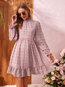 SHEIN Maternidad Vestido ribete con fruncido de lunares - Rosa vieja - Ver 1