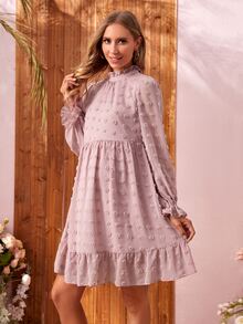 SHEIN Maternidad Vestido ribete con fruncido de lunares - Rosa vieja - Ver 4