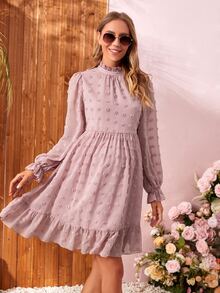 SHEIN Maternidad Vestido ribete con fruncido de lunares - Rosa vieja - Ver 5