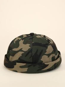 1pc Men's Camouflage Pu Leather Sailor Hat, Hip Hop Style - Army Green - View 1
