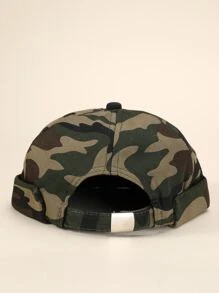 1pc Men's Camouflage Pu Leather Sailor Hat, Hip Hop Style - Army Green - View 2
