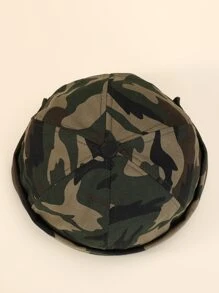 1pc Men's Camouflage Pu Leather Sailor Hat, Hip Hop Style - Army Green - View 3