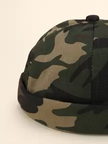 1pc Men's Camouflage Pu Leather Sailor Hat, Hip Hop Style - Army Green - View 4