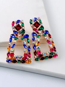 juran Rhinestone Geo Design Earrings - Multicolor - View 1