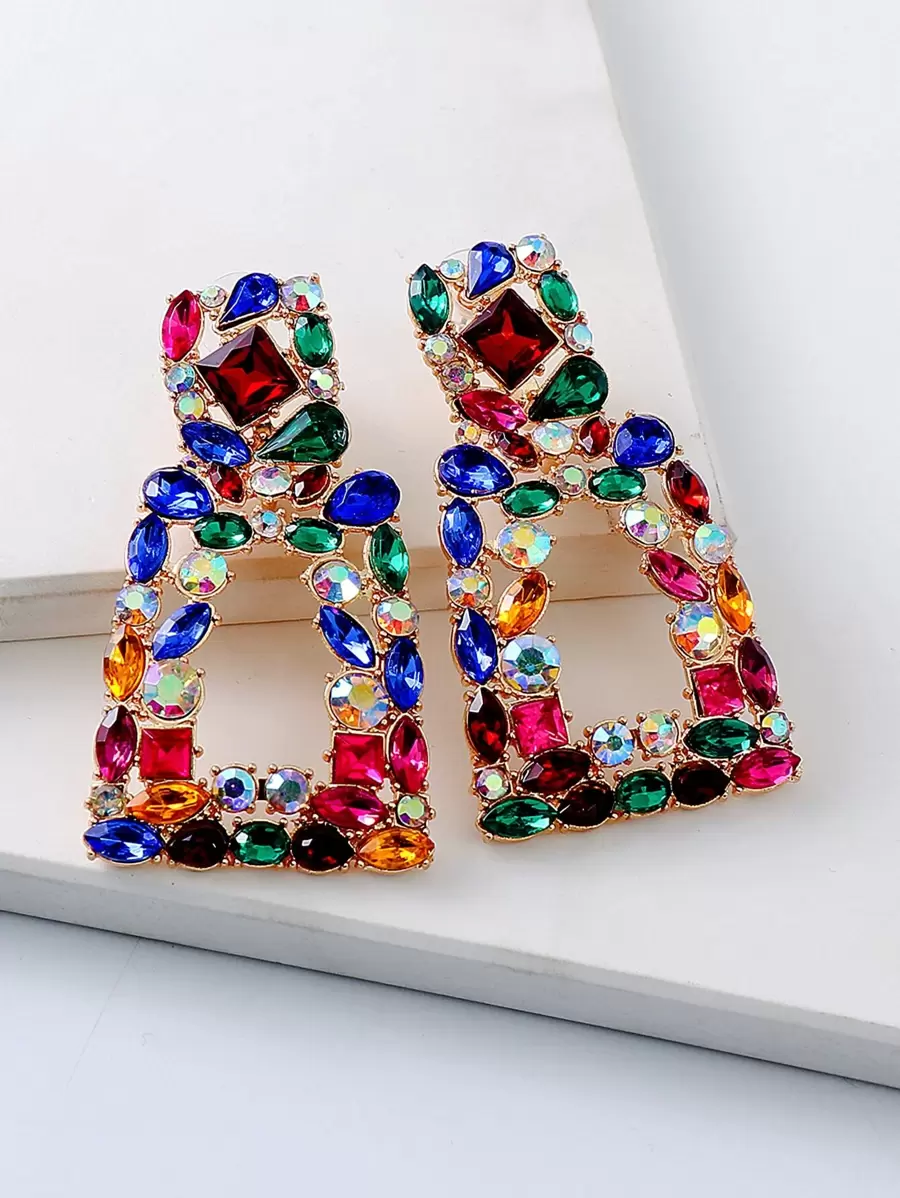 juran Rhinestone Geo Design Earrings - Multicolor - View 1