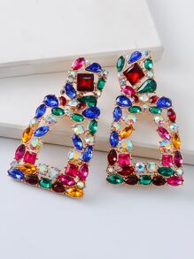 juran Rhinestone Geo Design Earrings - Multicolor - View 4