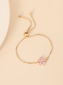 1 件可调节铜花图案镶嵌手链适合女性日常佩戴、约会、派对场合情人节、妈妈、母亲、母亲节、礼物 - 彩色 - 查看 2