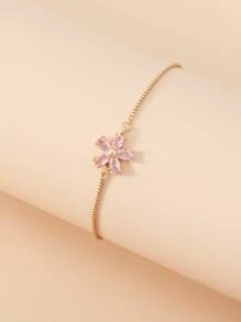 1 件可调节铜花图案镶嵌手链适合女性日常佩戴、约会、派对场合情人节、妈妈、母亲、母亲节、礼物 - 彩色 - 查看 3