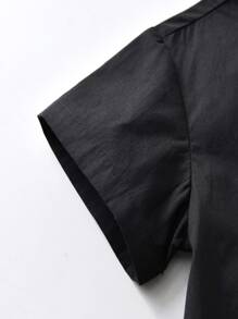 SHEIN Toddler Boys Contrast Embroidered Tape Shirt - Black - View 3