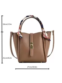 CONTAINEVERY 簡約荔枝紋手提包配圍巾，時尚多用途肩背包適用於成熟女性 - 卡其色 - 查看 5