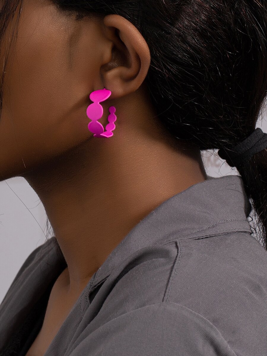 兩雙幾何設計開口耳環 - 彩色 - 查看 1