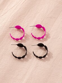 兩雙幾何設計開口耳環 - 彩色 - 查看 2