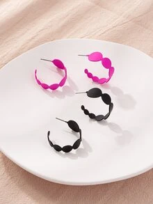 兩雙幾何設計開口耳環 - 彩色 - 查看 3