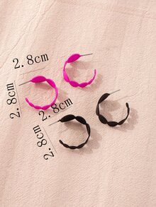 兩雙幾何設計開口耳環 - 彩色 - 查看 4