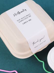 50pcs Slogan Graphic Gift Sticker, Rectangle Gift Box Sealing Sticker For Party Valentine Day - Black and White - View 2