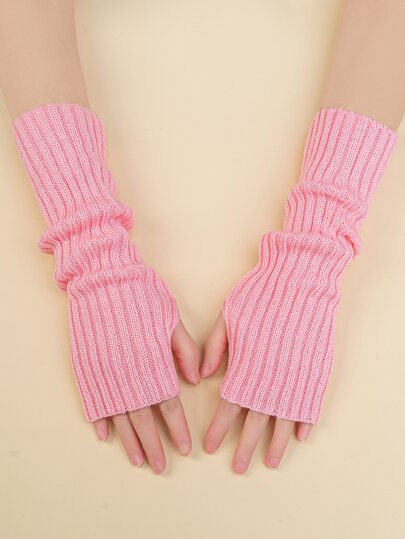 1pair Of Solid Fingerless Gloves Cold Gloves