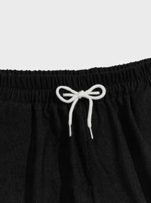 ROMWE MEN Street Life Quần short eo dây rút vải nhung nam, đi học - màu đen - Xem 3