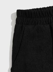 ROMWE MEN Street Life Quần short eo dây rút vải nhung nam, đi học - màu đen - Xem 4