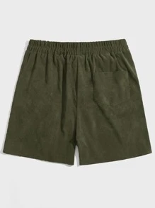 ROMWE MEN Quần Short Nam Dây kéo Túi Thắt nơ trước màu trơn Giải trí - xanh quân đội - Xem 2