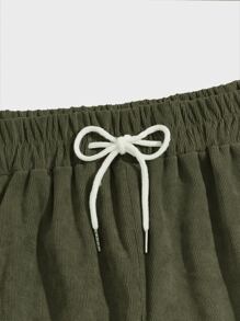 ROMWE MEN Quần Short Nam Dây kéo Túi Thắt nơ trước màu trơn Giải trí - xanh quân đội - Xem 3