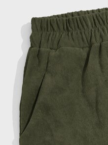 ROMWE MEN Quần Short Nam Dây kéo Túi Thắt nơ trước màu trơn Giải trí - xanh quân đội - Xem 4