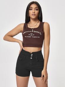 Button Fly Denim Shorts - Black - View 5