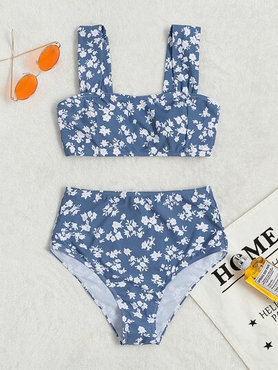 Sommer Strandblumen Hoch Taillierte Bikini