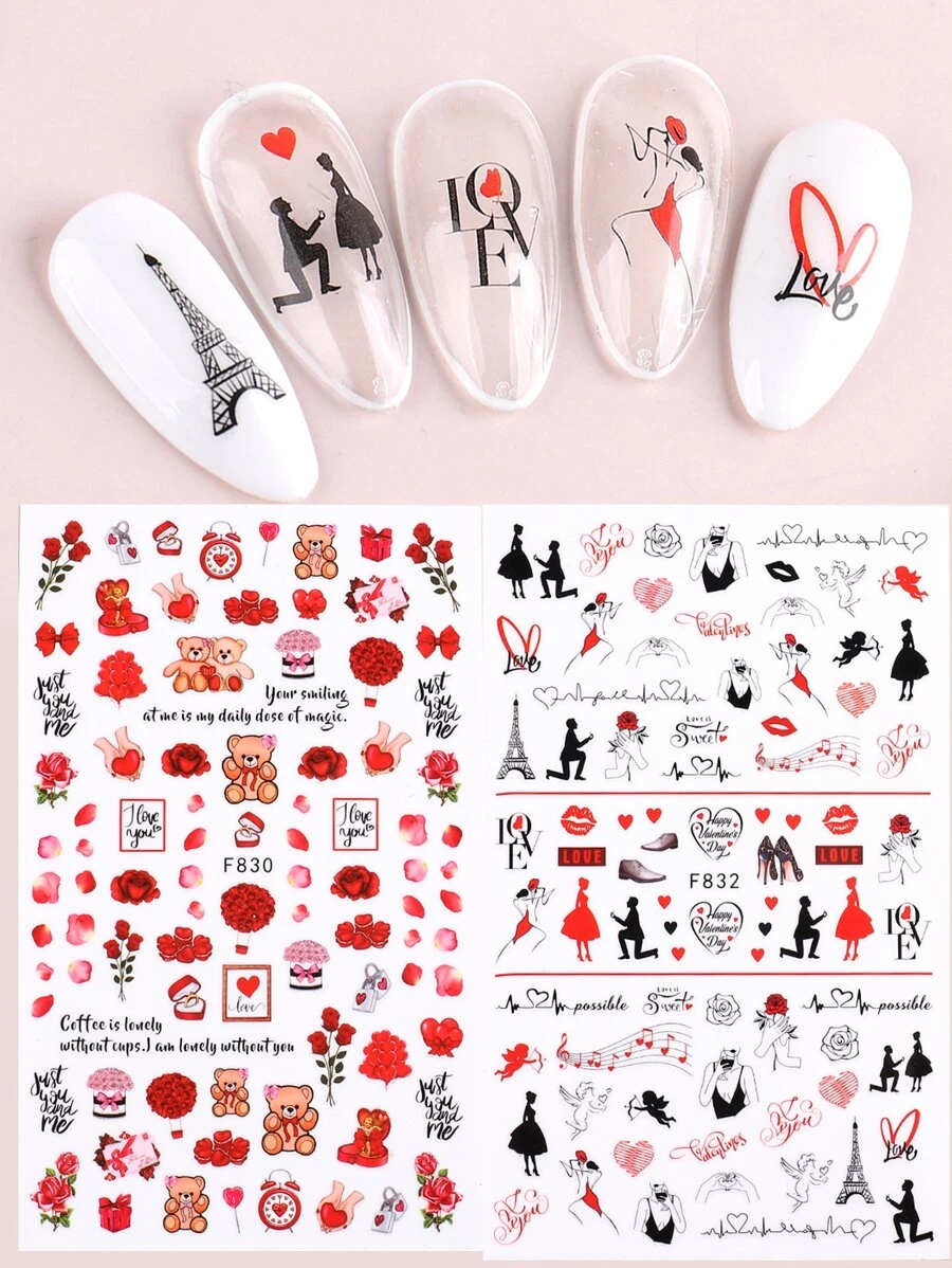 2 ngày lễ tình nhân dán móng tay hình trái tim - Nhiều màu - Xem 1