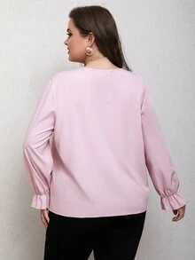 大碼荷葉袖荷葉邊下擺襯衫 - 淺粉色 - 查看 2