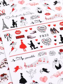 2 ngày lễ tình nhân dán móng tay hình trái tim - Nhiều màu - Xem 5