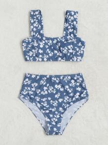 Swim Mod Summer Beach Floral High Waisted Bikini - Multicolor - View 5