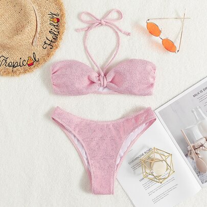 Plain Halter Bikini Swimsuit