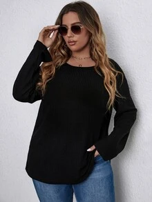 Áo thun Plus size Tương phản ren Hội Chữ thập màu trơn Giải trí - màu đen - Xem 3