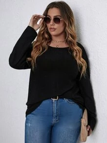 Áo thun Plus size Tương phản ren Hội Chữ thập màu trơn Giải trí - màu đen - Xem 1