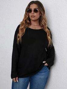 Áo thun Plus size Tương phản ren Hội Chữ thập màu trơn Giải trí - màu đen - Xem 6