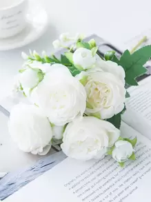 1/3/6支人造牡丹玫瑰花束，适用于婚礼装饰、室内装饰、秋季装饰、花园秋季装饰、新娘捧花、DIY蛋糕装饰、花环制作、卧室花瓶装饰、秋季户外花园装饰、生日派对、活动装饰、情人节礼物和新年装饰。 - 白色 - 查看 3