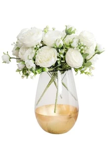 1/3/6支人造牡丹玫瑰花束，适用于婚礼装饰、室内装饰、秋季装饰、花园秋季装饰、新娘捧花、DIY蛋糕装饰、花环制作、卧室花瓶装饰、秋季户外花园装饰、生日派对、活动装饰、情人节礼物和新年装饰。 - 白色 - 查看 4